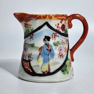 Hand-Painted Vintage Porcelain Creamer Pitcher With Geisha & Floral Design Multi